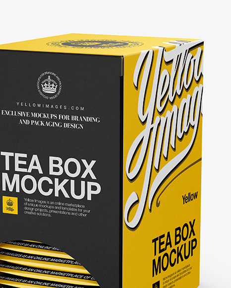 Tea Box W/ Sachets Mockup - Halfside View