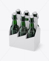 White Paper 6 Pack Green Bottle Carrier Mockup - Halfside View (High Angle)