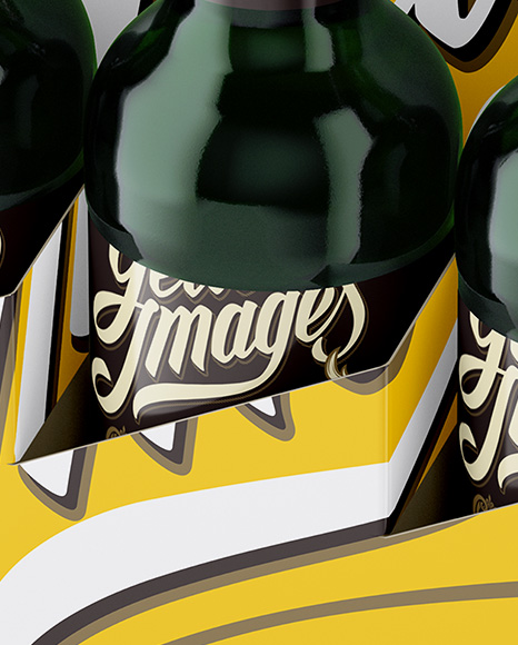 White Paper 6 Pack Green Bottle Carrier Mockup - Halfside View (High Angle)