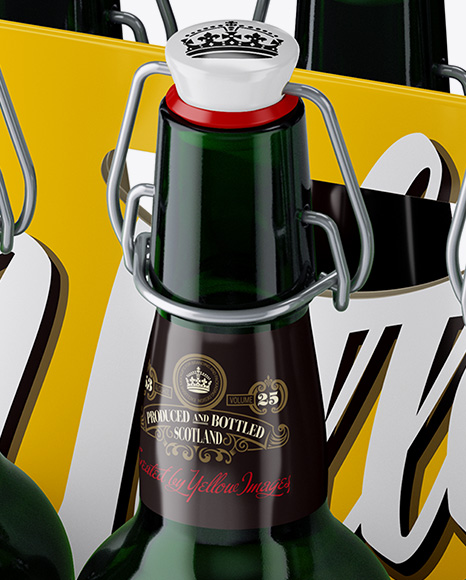White Paper 6 Pack Green Bottle Carrier Mockup - Halfside View (High Angle)