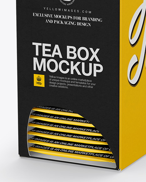 Tea Box W/ Sachets Mockup - Halfside View