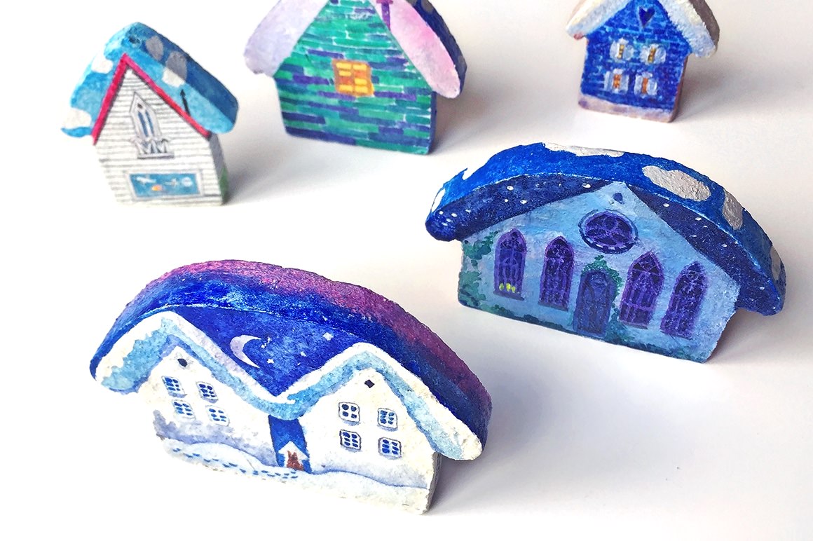 Tiny street illustrations set Tiny street illustrations set
