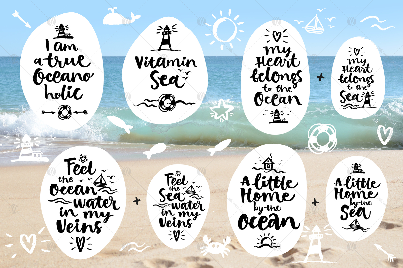 Vector SEA and OCEAN brushpen set