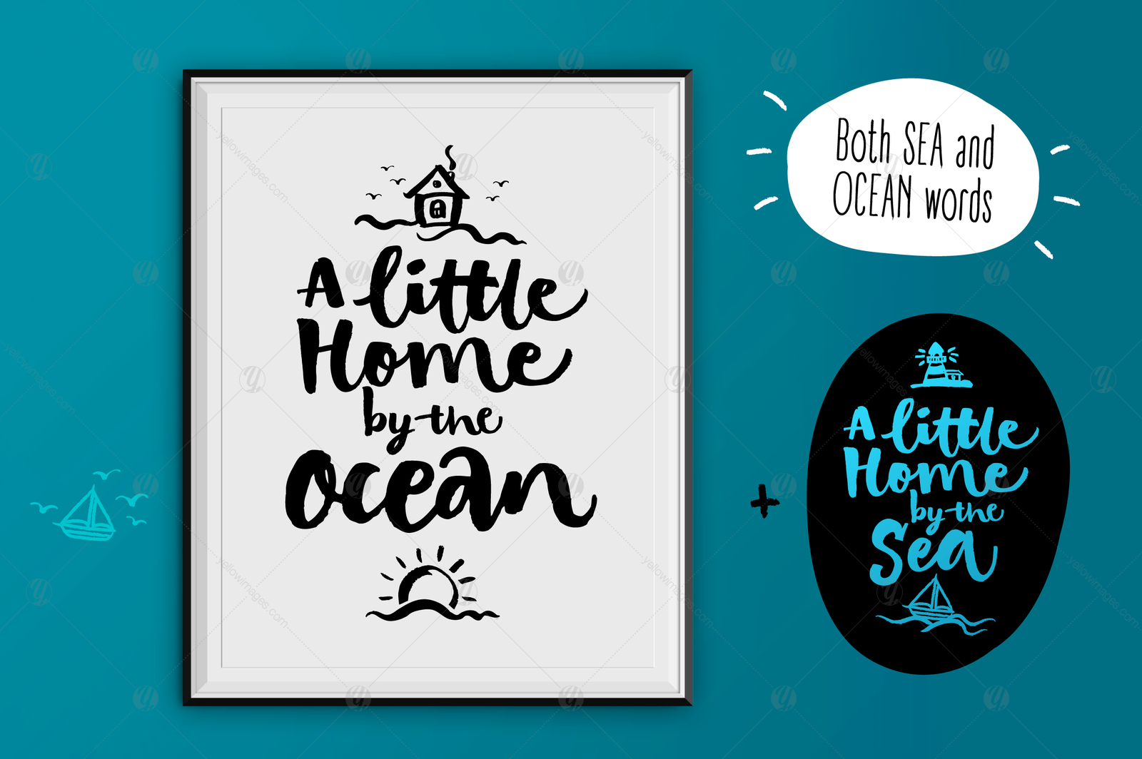 Vector SEA and OCEAN brushpen set