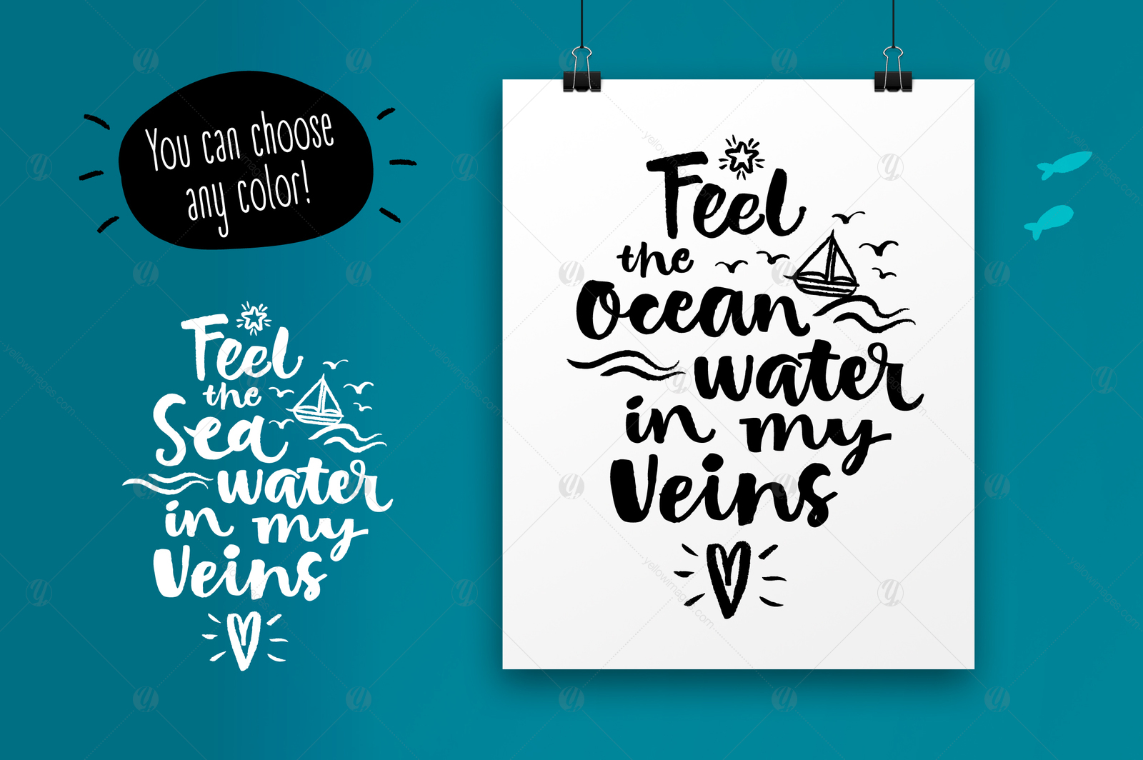 Vector SEA and OCEAN brushpen set