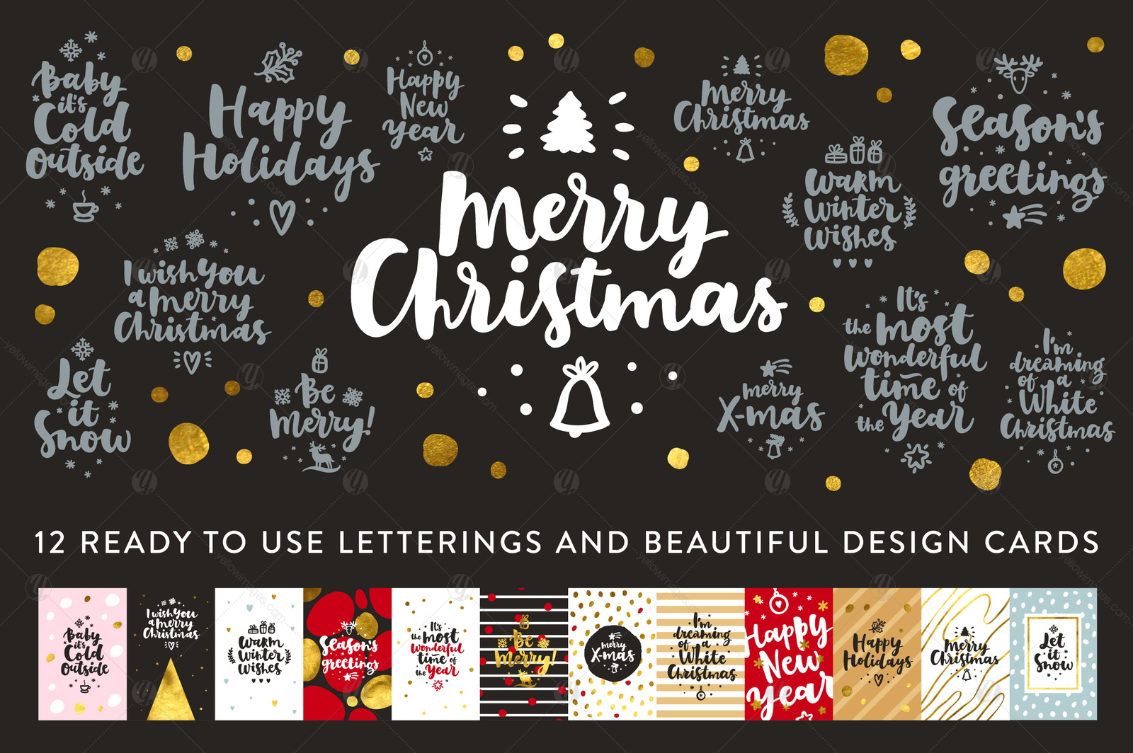 12 Merry Christmas Vector Set