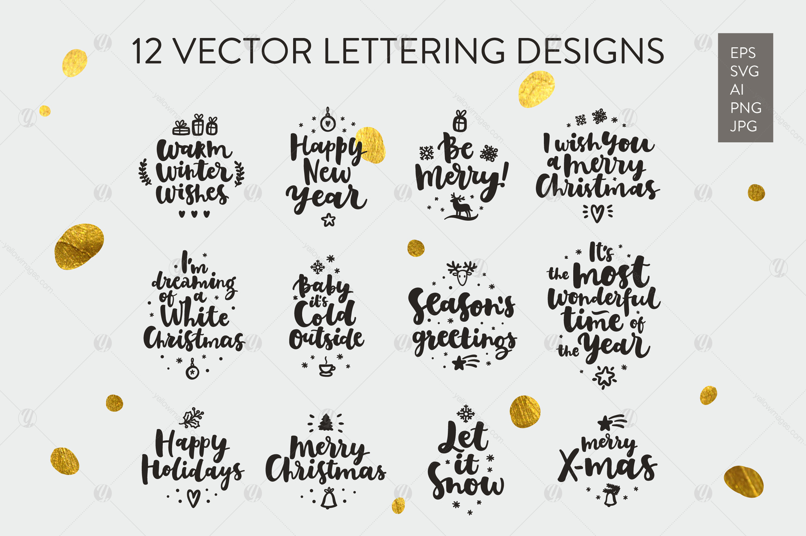 12 Merry Christmas Vector Set