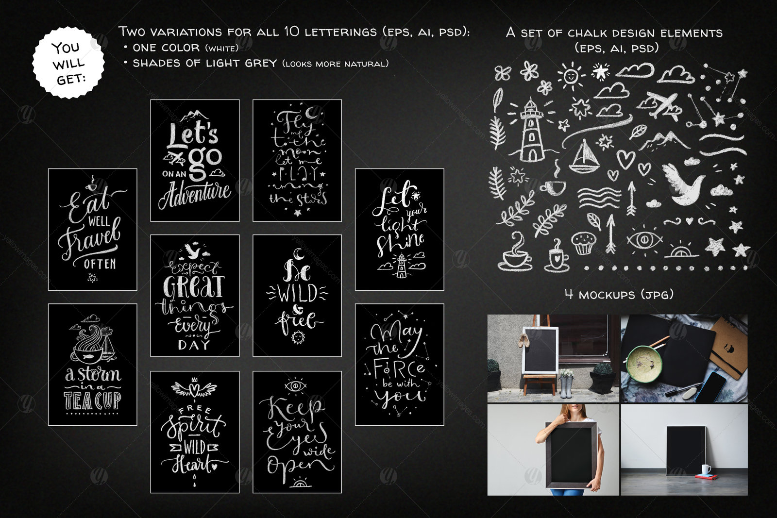 Chalk Lettering Set, Vector Chalk Lettering Set, Vector
