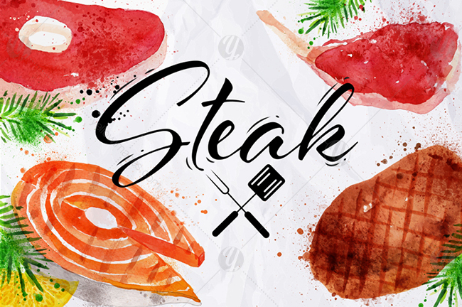 Set Watercolor Steak