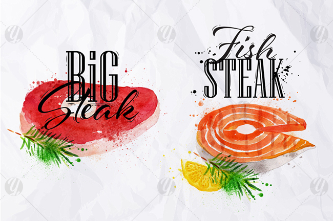 Set Watercolor Steak