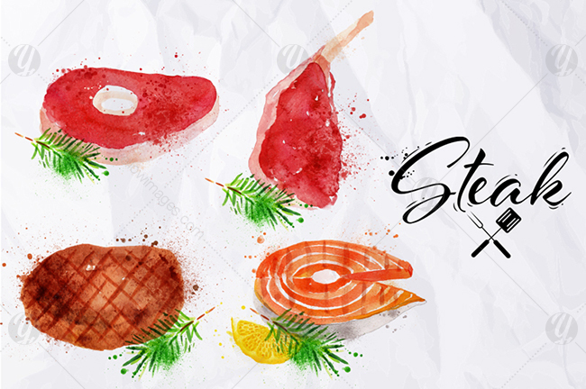 Set Watercolor Steak