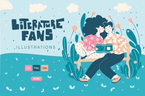 Literature Fans - cute illustration - Girl characters