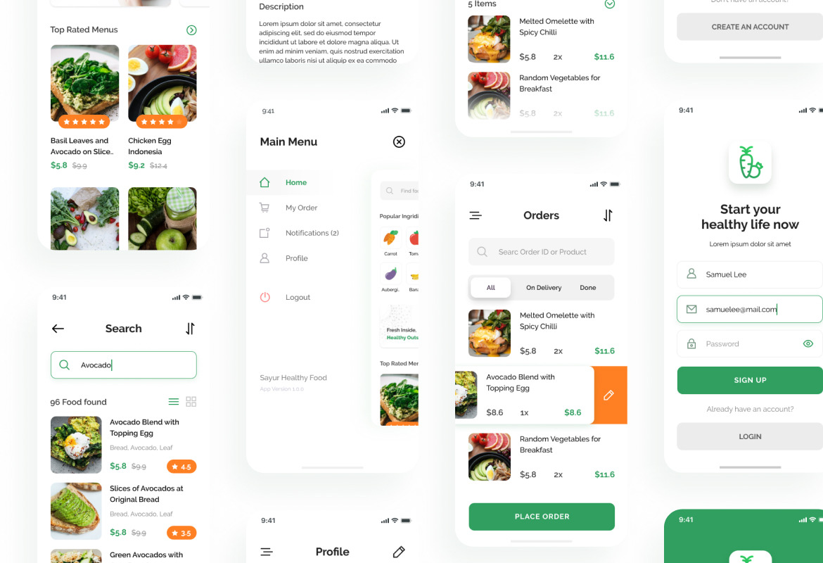 Sayur - Healthy Food Delivery iOS UI App Design