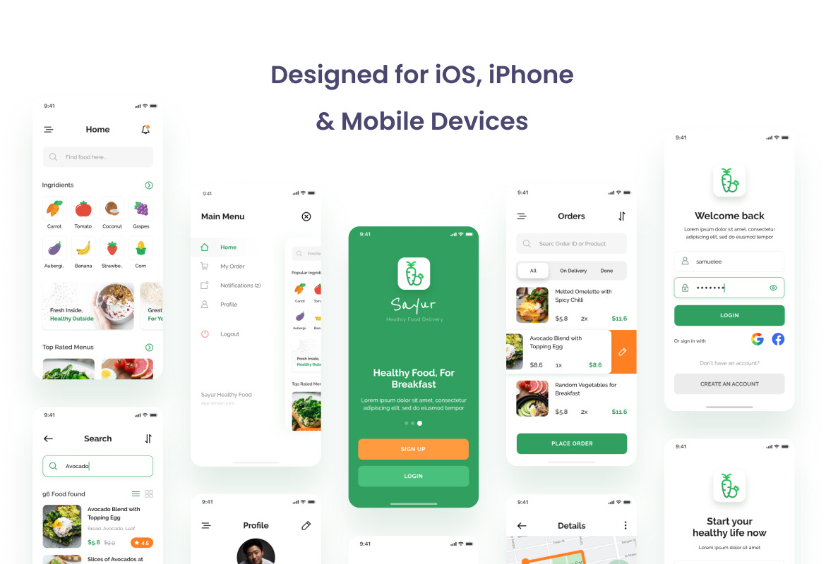 Sayur - Healthy Food Delivery iOS UI App Design