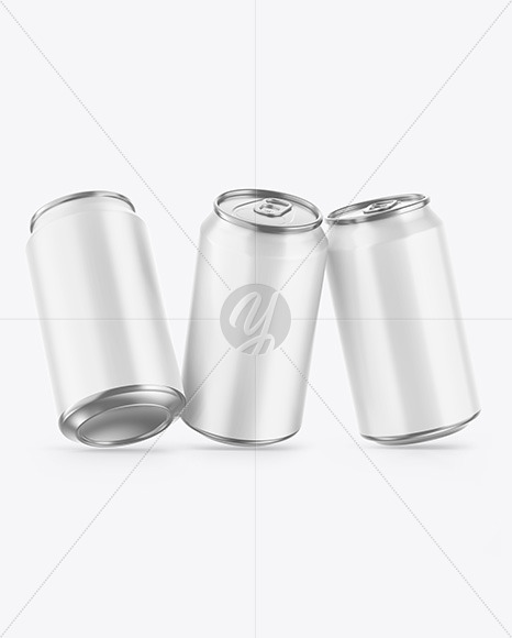 Three Metallic Drink Cans w/ Glossy Finish Mockup