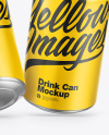 Three Metallic Drink Cans w/ Glossy Finish Mockup