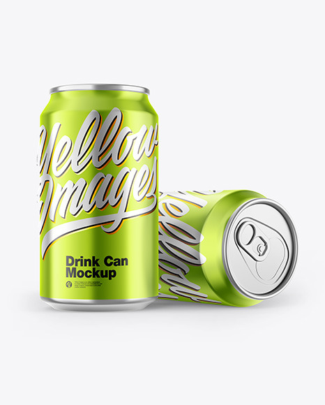 Glossy Metallic Drink Cans Mockup