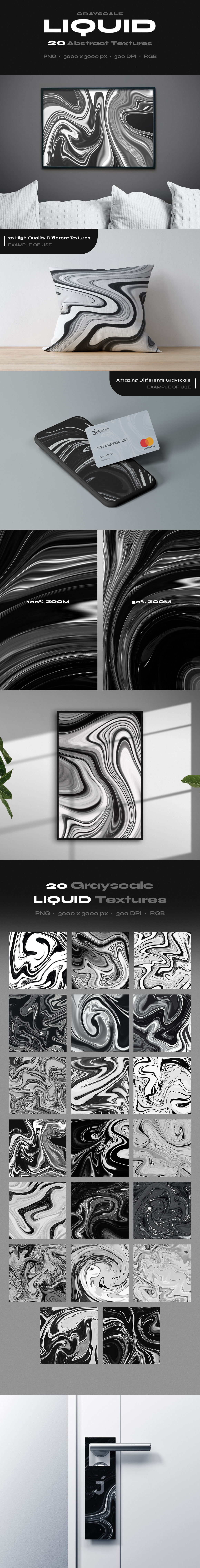 Grayscale Liquid Fluid Marble - 20 Abstract Textures Grayscale Liquid Fluid Marble - 20 Abstract Textures