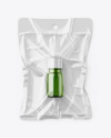 Vacuum Flow-Pack With Small Green Glass Bottle Mockup - Top View