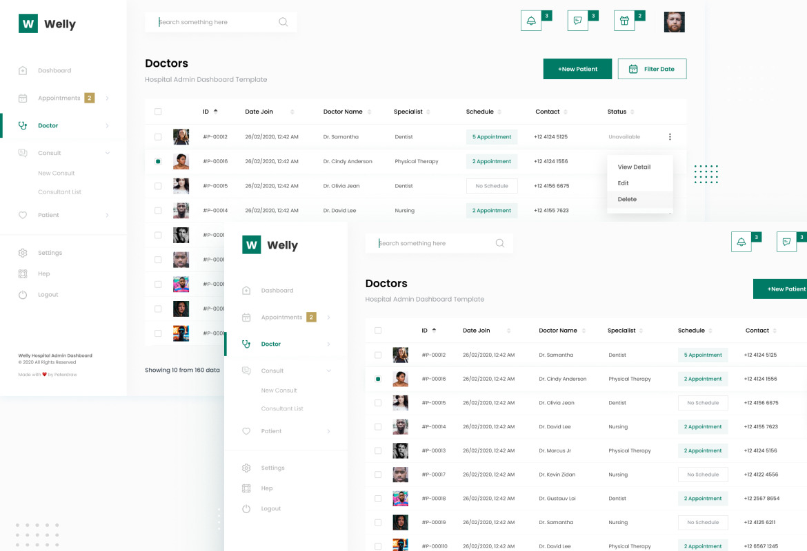 Welly - Hospital Admin Dashboard UI Template Welly - Hospital Admin Dashboard UI Template