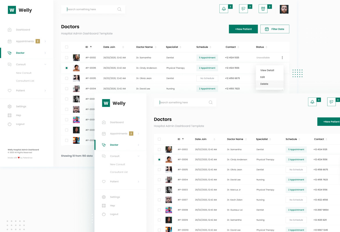 Welly - Hospital Admin Dashboard UI Template