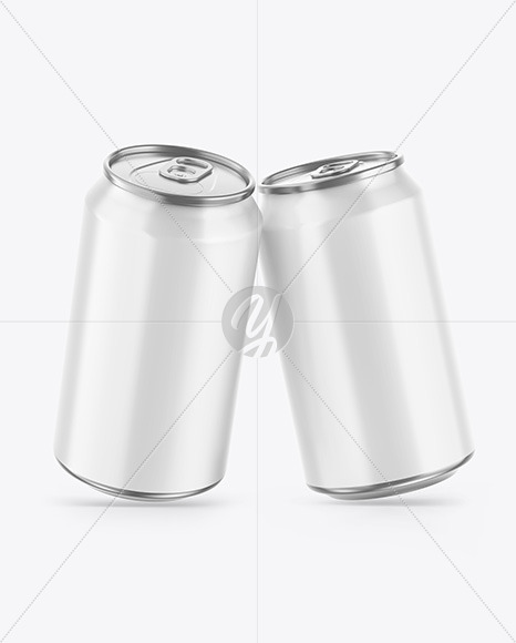 Two Metallic Drink Cans w/ Glossy Finish Mockup