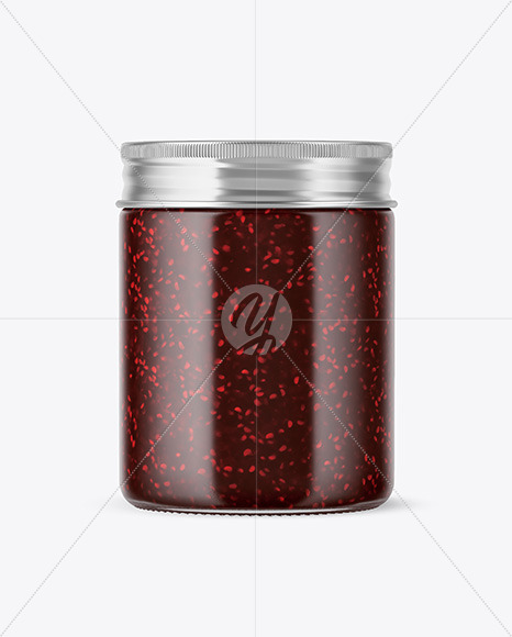 Clear Glass Jar w/Raspberry Jam Mockup