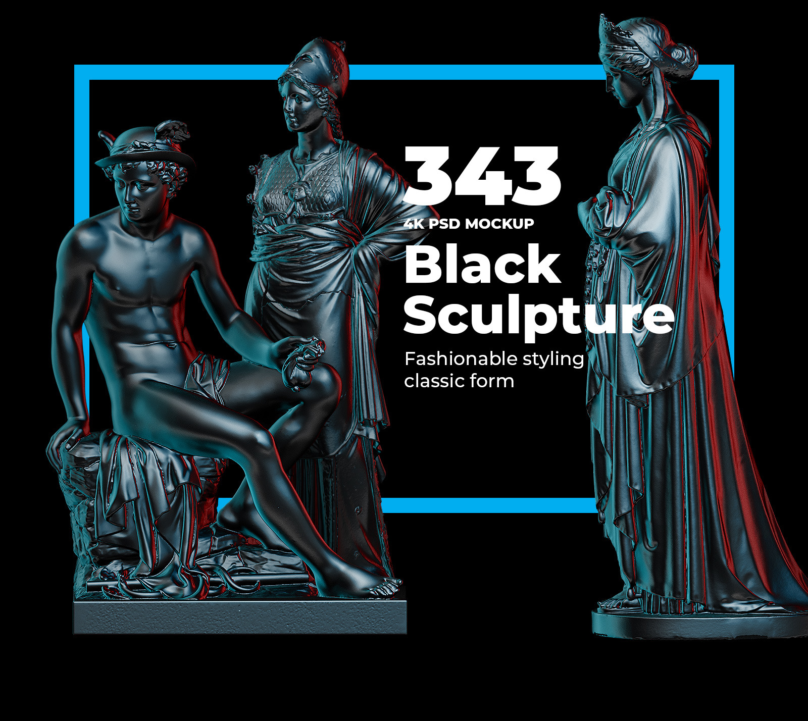 Collection of 343 Sculptures in black style # 08 for branding and design of your product