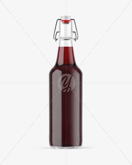 Clear Glass Bottle with Red Ale Mockup