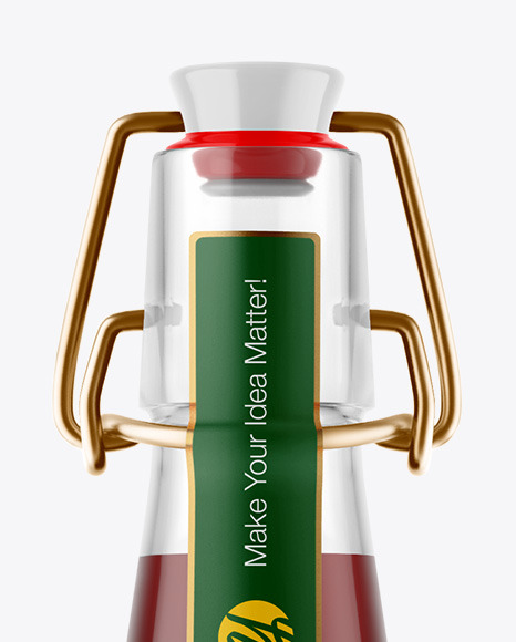 Clear Glass Bottle with Red Ale Mockup