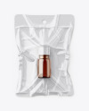 Vacuum Flow-Pack With Small Amber Glass Bottle Mockup - Top View