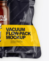 Vacuum Flow-Pack With Small Amber Glass Bottle Mockup - Top View