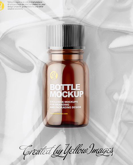 Vacuum Flow-Pack With Small Amber Glass Bottle Mockup - Top View