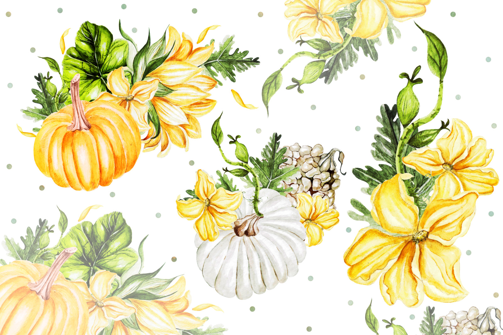 Watercolor Sunflower &amp; Pumpkins 2