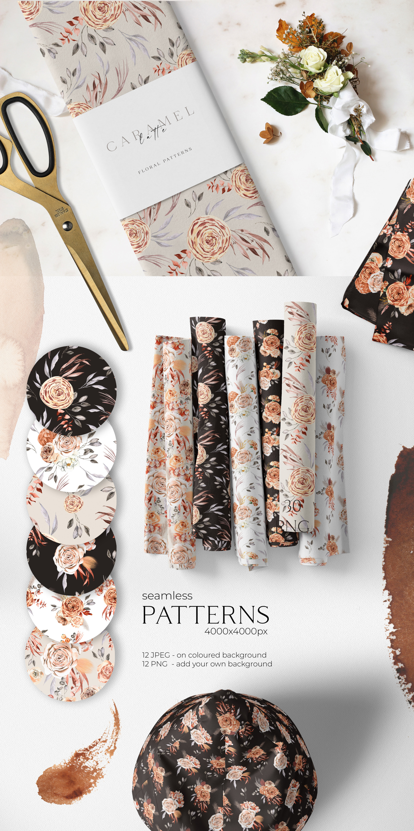 Caramel Latte Autumn Florals arrangements, bouquets, terracota, patterns. Fall clipart Caramel Latte Autumn Florals arrangements, bouquets, terracota, patterns. Fall clipart