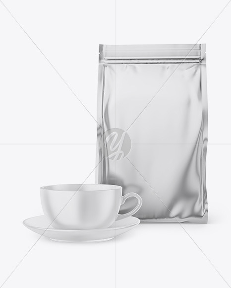 Metallic Stand-Up Bag with Matte Coffee Mug Mockup