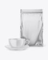 Metallic Stand-Up Bag with Matte Coffee Mug Mockup