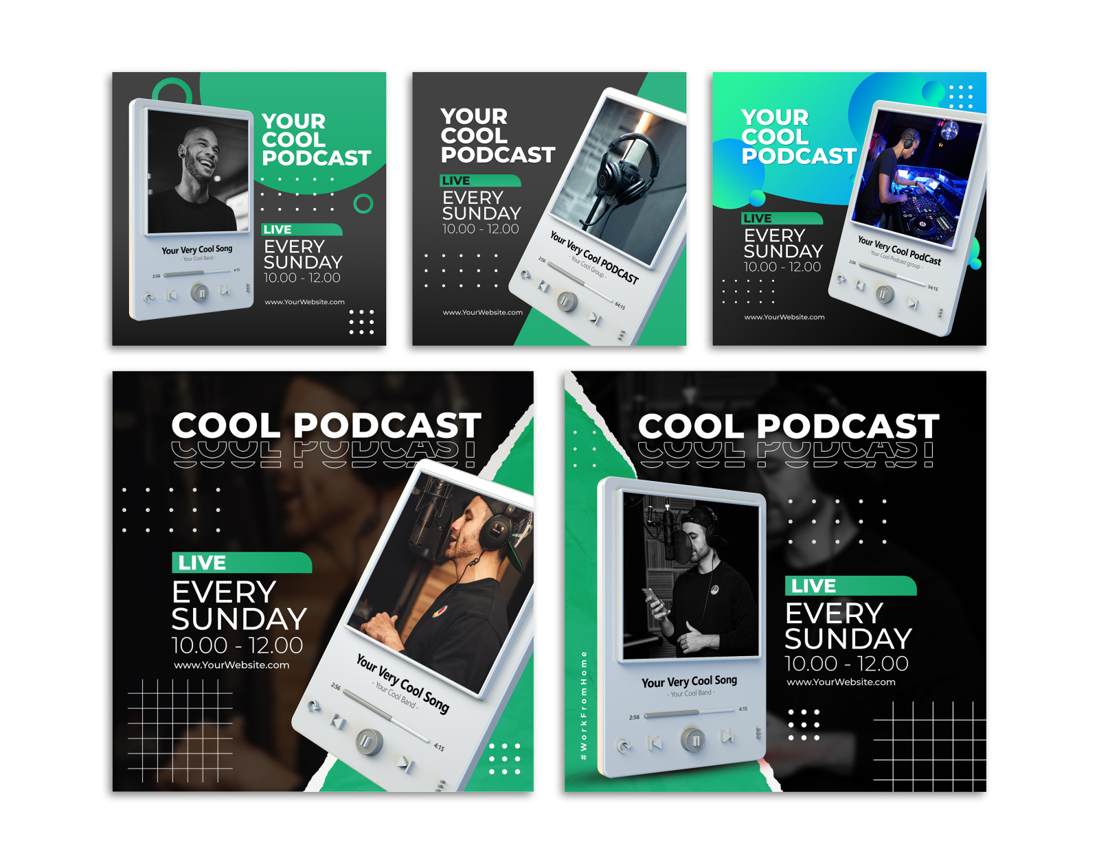 Live streaming podcast instagram post and stories social media template Live streaming podcast instagram post and stories social media template