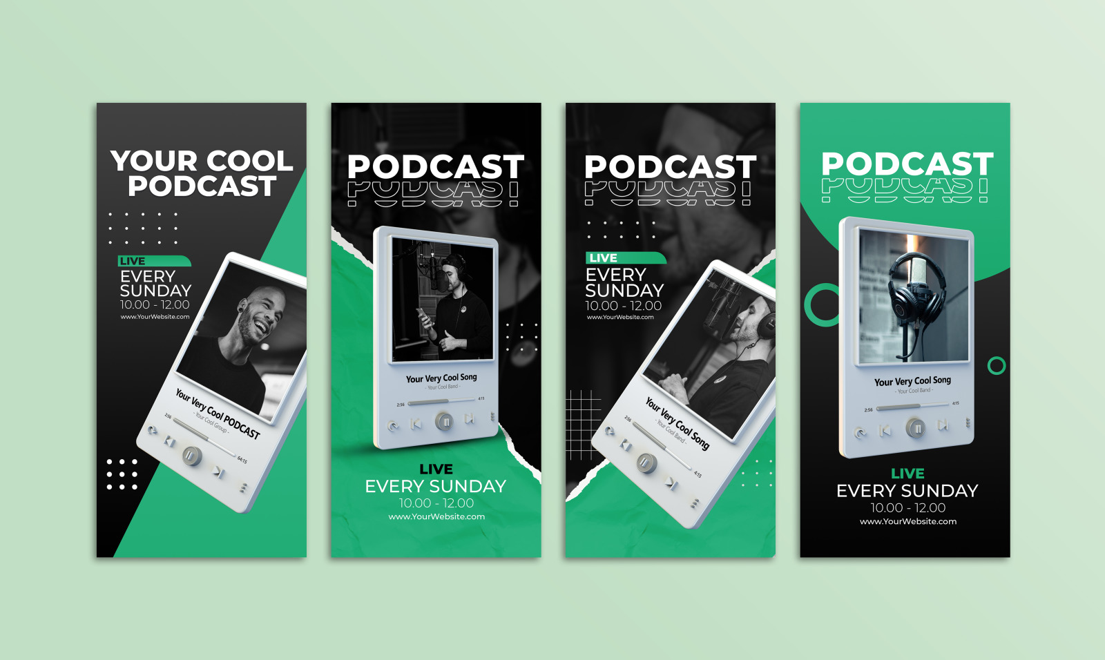 Live streaming podcast instagram post and stories social media template