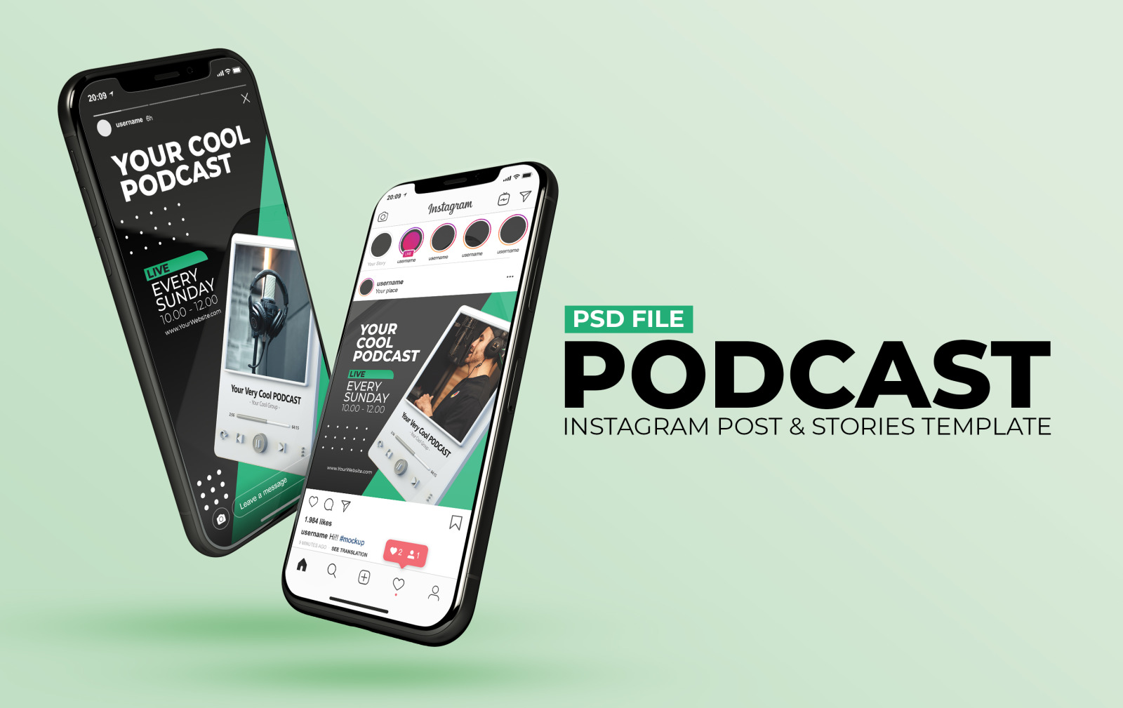 Live streaming podcast instagram post and stories social media template