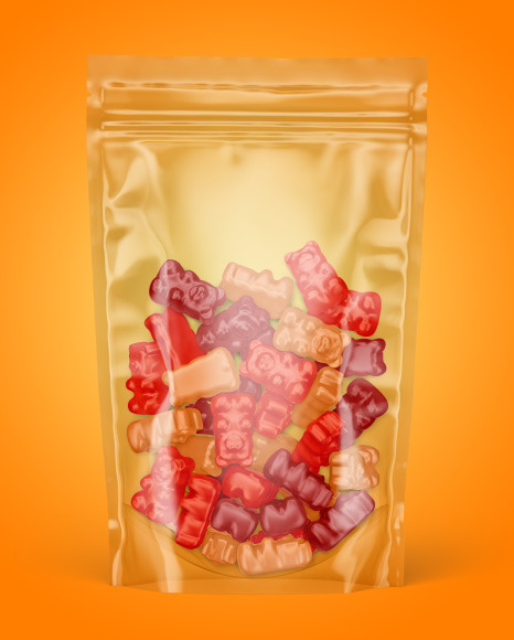 Stand-up Pouch with Gummies Mockup