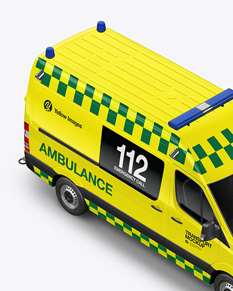 Van Ambulance Mockup - Half Side View (High-Angle Shot)