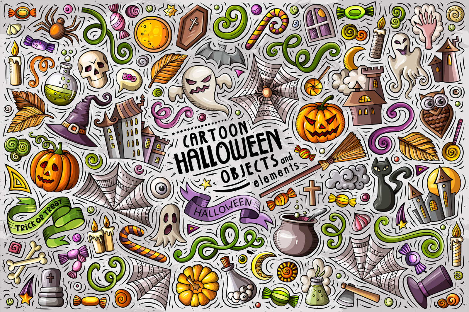 Halloween Cartoon Objects Set Halloween Cartoon Objects Set