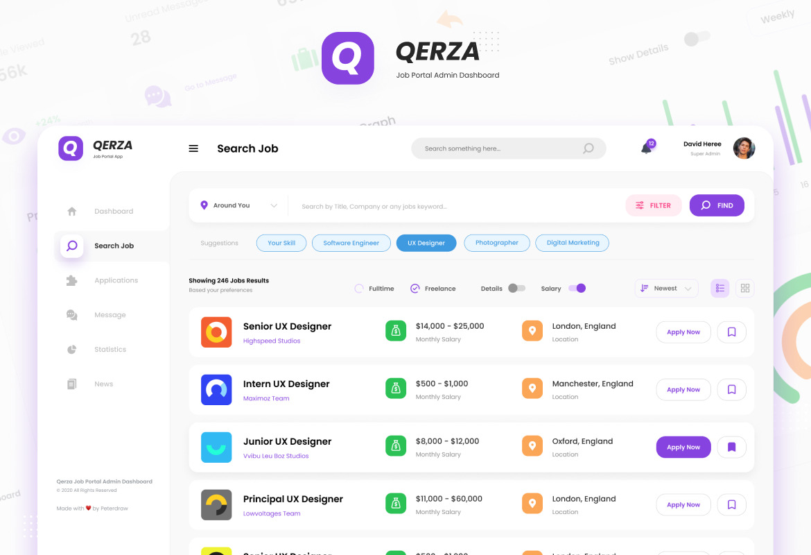 Qerza Admin - Job Portal Dashboard UI Template Figma PSD