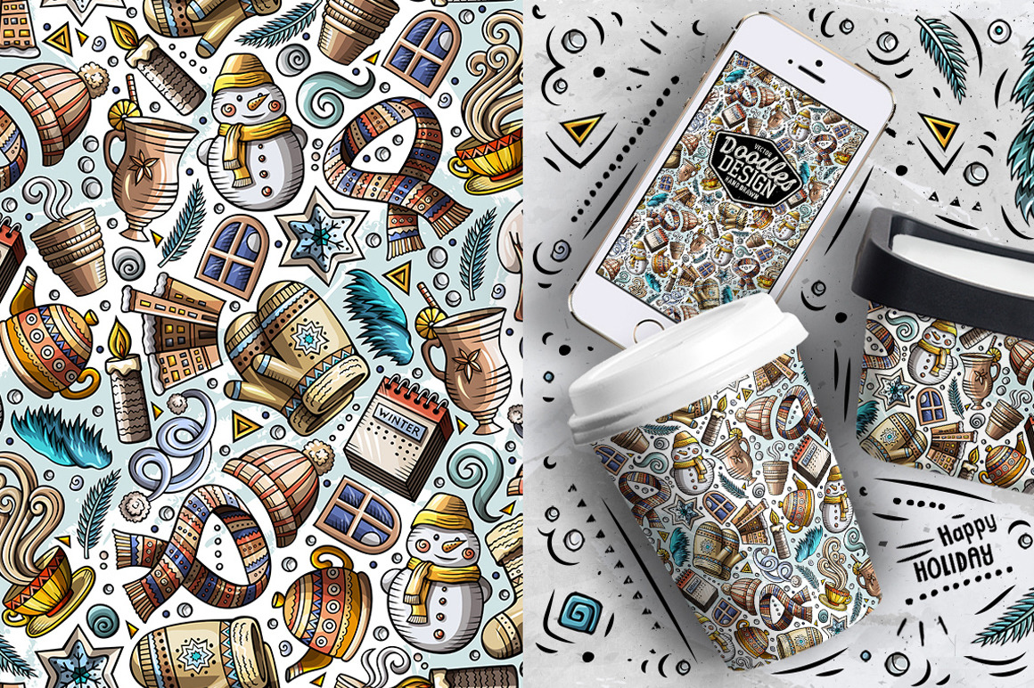 6 Winter Cartoon Seamless Patterns 6 Winter Cartoon Seamless Patterns