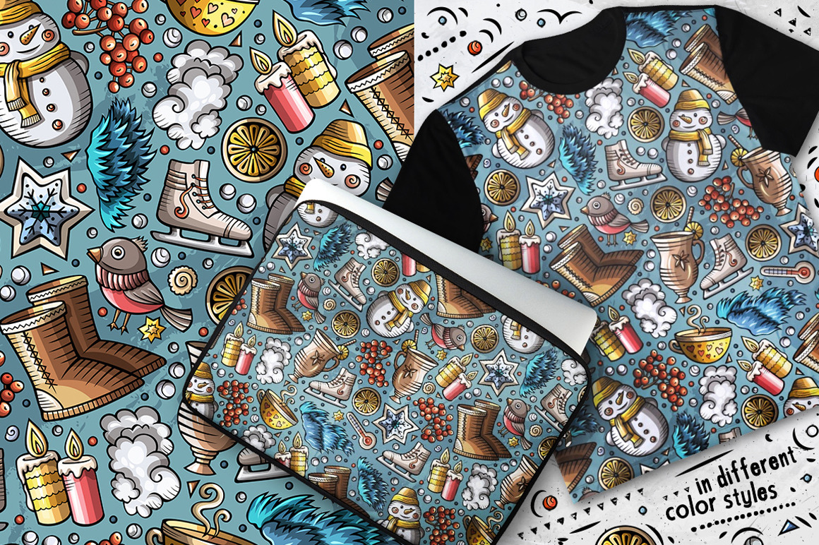 6 Winter Cartoon Seamless Patterns 6 Winter Cartoon Seamless Patterns