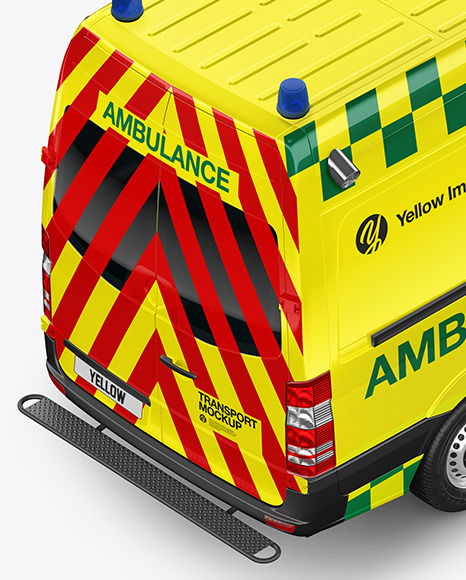 Van Ambulance Mockup - Half Side View (High-Angle Shot)