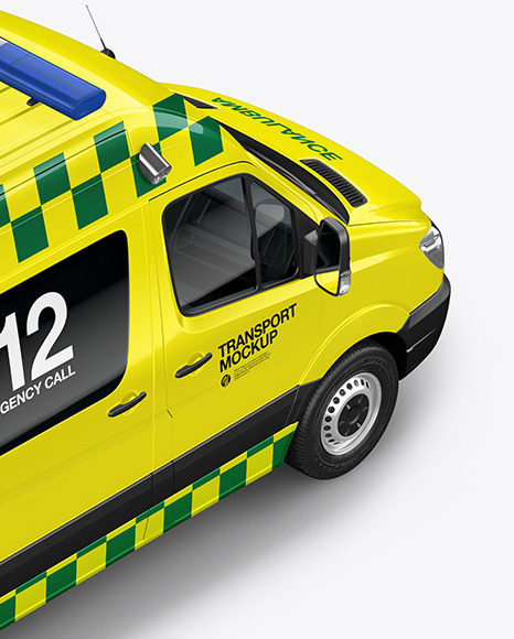 Van Ambulance Mockup - Half Side View (High-Angle Shot)