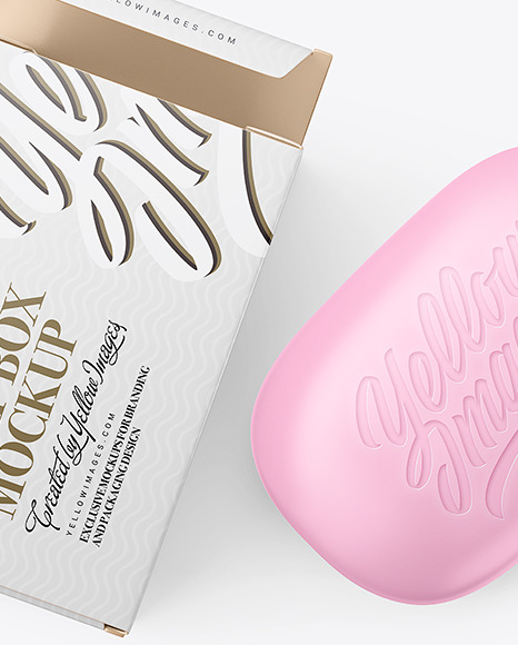 Matte Paper Carton Box With Soap Bar Mockup - Top View