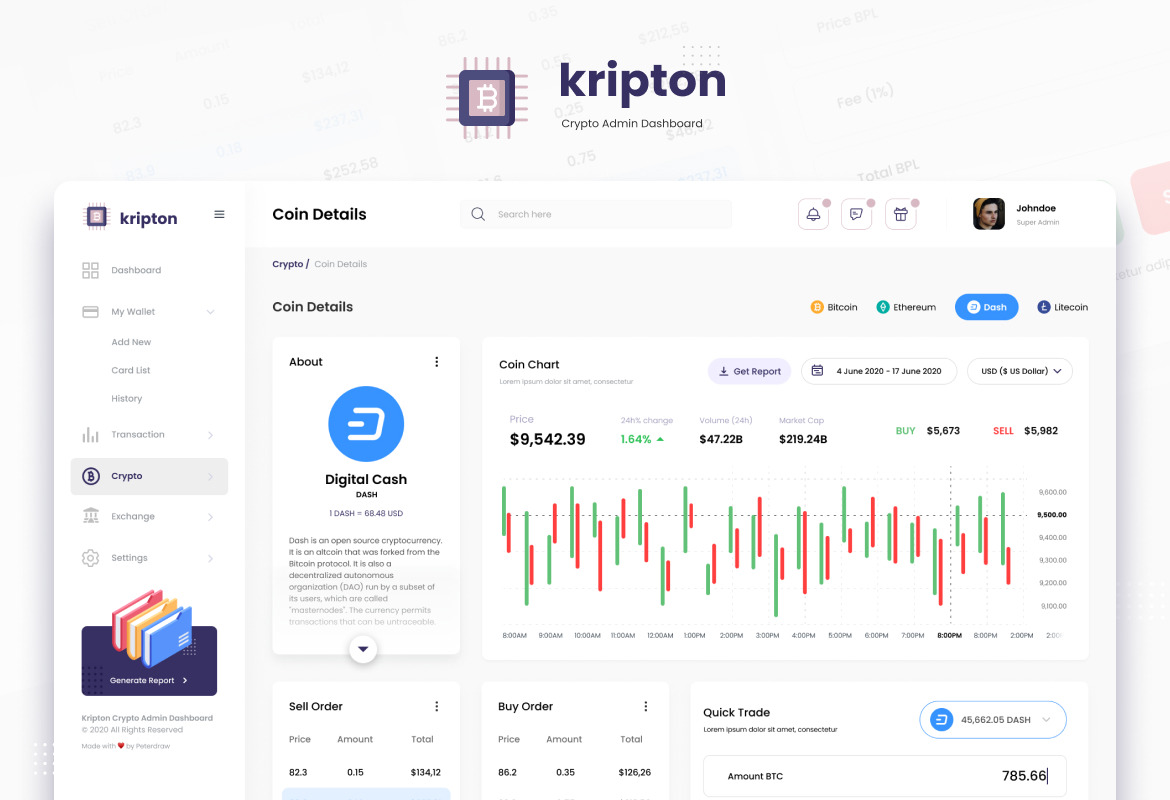 Kripton Admin - Cryptocurrency Dashboard UI Design